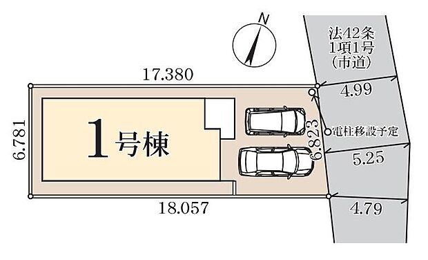 ≪全体区画図≫
車高を気にせず停められる、敷地内並列駐車スペース2台分完備！（※車種による）