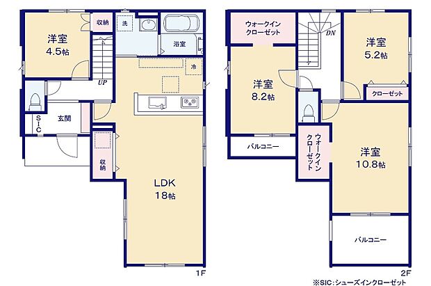 ≪1号棟間取図≫
1階に水回り、LDK、洋室を集約させることで「ワンフロア完結」が叶います☆2階には衣類だけではなく季節ものの収納にも便利な広々ウォークインクローゼット2か所完備!