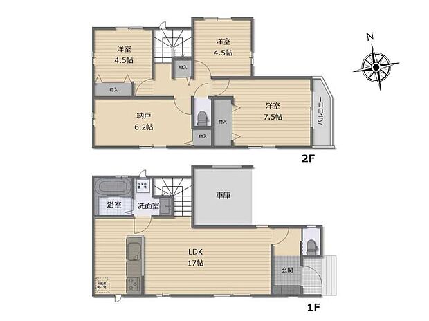 (A号棟)、価格6190万円、4LDK、土地面積89.4m2、建物面積91.7m2