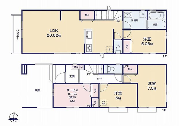 (A号棟)、3LDK+S、土地面積96.09m2、建物面積113.72m2