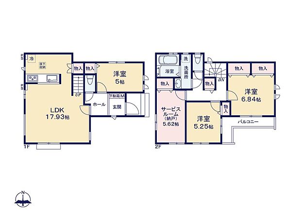 【4LDK】キッチン・洗面所・浴室の水回りがまとまった機能的なレイアウト。調理しながら洗濯機を回したり、お風呂掃除をしたりの「ながら家事」で、家事の時短を実現できそうです。
