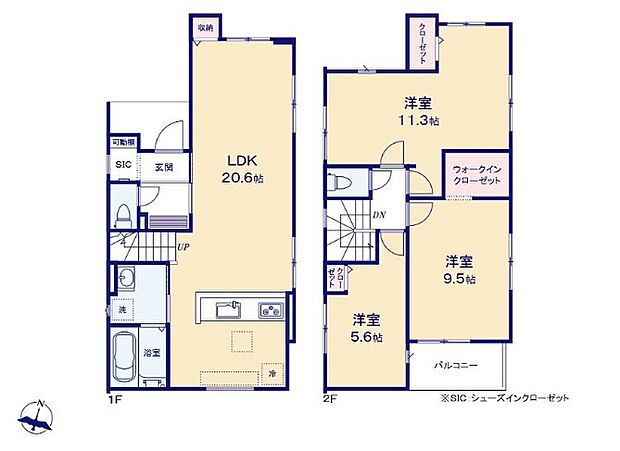 【3LDK】家族みんなが寛げるLDKは約20帖のゆとりある空間♪水廻りがまとまった機能的なレイアウトですので、毎日の家事を効率よくラクにしてくれます。