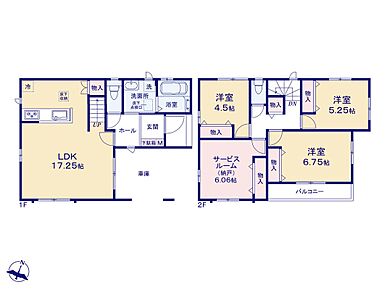 【2階建てプラン　長期優良住宅】LDKは３面採光、家族と一声交わせるリビングイン階段のプラン♪（ビルトイン車庫面積8.69m2） 
