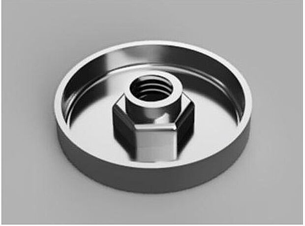 【木材のずれを抑える「せん断力負担腰掛座金」】座金は住宅の土台等の接合部に最も用いられる部品です。　一般的なめり込み防止の役割のほかに、座金の端部を立ち上げ木材に接触させることで木材のずれを抑える効果を付加し、住宅の構造性能を向上させました。