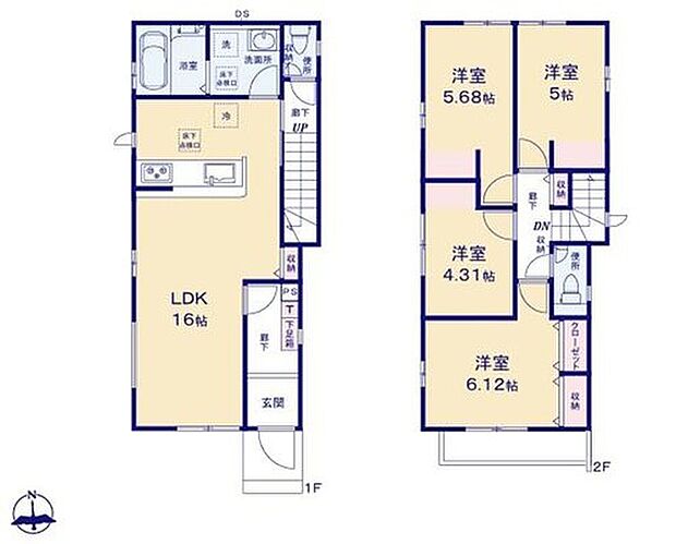 【4LDK】◇子どもの様子がわかるリビングスルー階段で、見守り動線♪
◇ご家族が集う空間と、個の時間を大切にする居室をしっかり分け合える２階４居室プラン♪
◇LDK収納でお部屋がすっきり片付きます♪