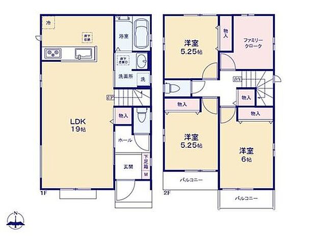 【3LDK+S】家族の着替えをまとめて収納できる2階の「ファミリークローゼット」が便利！畳んだお洋服をしまう時も、着替えを取りに行く時も１ヶ所で行えるので生活動線がラクラクです♪