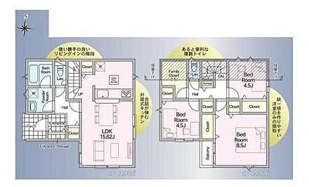 2階にファミリークローゼットがございます♪ご家族の洋服やかばんなどを1ヶ所にまとめてしまえるので使い勝手良好な収納スペースです。 
