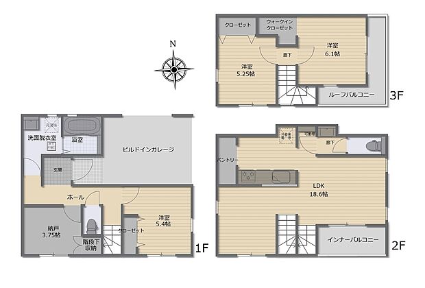 【3LDK+S】広々18帖超のLDK!対面キッチンからはLDK全体を見渡せます♪忙しいままにも嬉しい食洗機、パントリー収納付き!主寝室には大容量収納のウォークインクローゼットを設置!急な雨でも安心のインナーバルコニー!