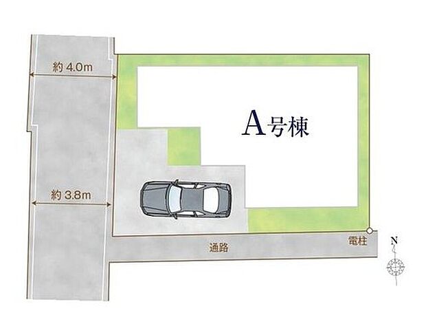 【区画図】南側に通路があり陽当たり良好です！カースペース1台完備！