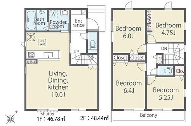 【4LDK】広々19帖のLDK!対面キッチンからはLDK全体を見渡せます♪ご家族が集う空間と、個の時間を大切にする居室をしっかり分け合える2階4居室プラン♪