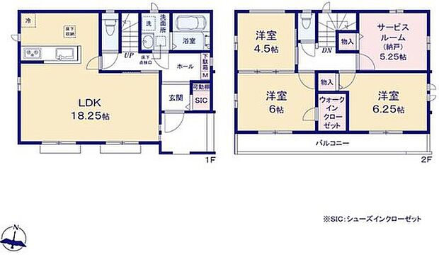 【3LDK+S】広々18.25帖のLDK!対面キッチンからはLDK全体を見渡せます♪洋室6帖にはウォークインクローゼットを設置!ベビーカーの収納にも便利なシューズインクローゼット付き!