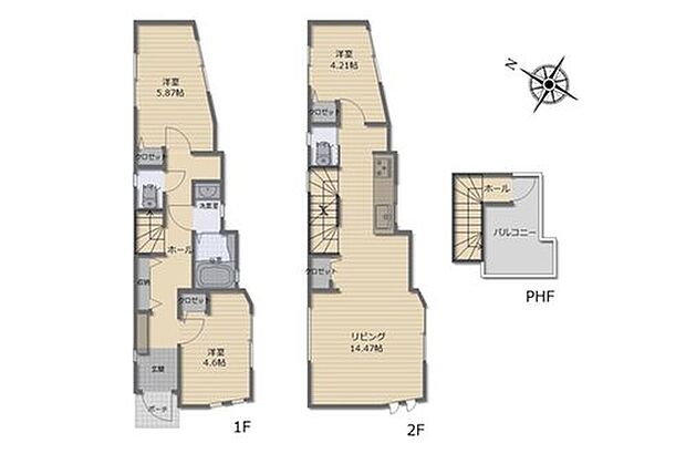 【2LDK+S】2階リビングにすることで、陽当たりを良くし、人目も気にならずプライバシーを確保することが出来ます!各居室の収納を完備!お部屋もスッキリ♪眺望もよく、周囲からの視線が気になりにくい屋上バルコニー付き♪