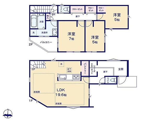 【3LDK】シューズインクロークを設置した広々とした玄関は、家族で並んで靴の脱ぎ履きができます♪キッチン横には買い置きにも便利なパントリー完備で、ごちゃつきがちなキッチンもスッキリ空間を保てます◎