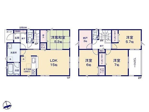 【4LDK+S】広々約１５帖リビング♪
大きな荷物も収納可能なクローゼット付き♪
バルコニーとテレワークルームついています！
