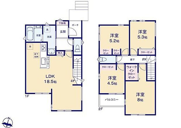 【4LDK】対面式キッチン仕様の広々とした１８．５帖のリビング♪
リビングがスッキリ片付く収納スペース付き♪
大きな荷物も収納可能なウォークインクローゼット付き♪
日当たり良好な南向きのバルコニー♪