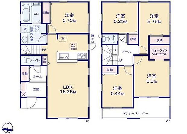 【5LDK】対面式キッチン仕様の１６．２５帖のリビング♪
廊下やリビングに収納スペースが充実♪
大きな荷物も収納可能なウォークインクローゼット付き♪
２部屋から出入りできて便利なインナーバルコニー♪