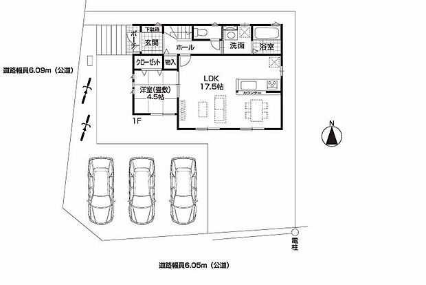 【全体区画図】限定1棟、並列3台駐車可能♪
1号棟 3,399万円