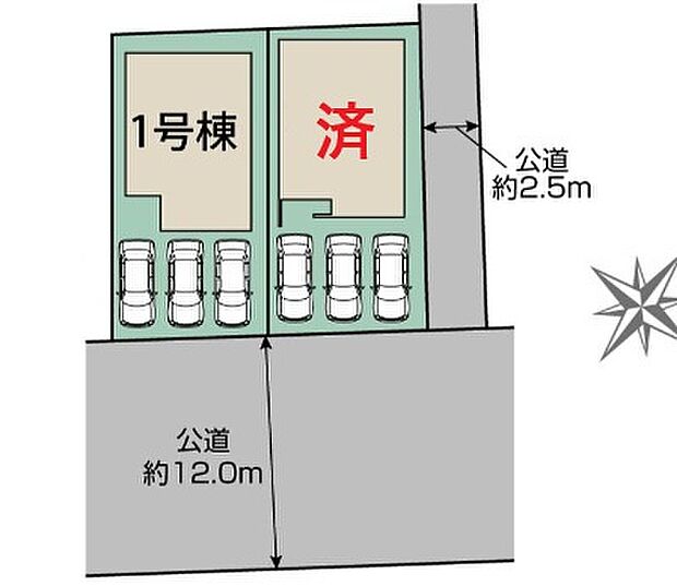 【全体区画図】瀬戸市萩山台５丁目２期　全２棟
並列３台駐車可能♪
１号棟　３，１９０万円
２号棟　ご成約済み