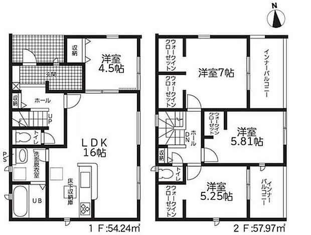 【4LDK】対面式キッチン仕様の16帖の明るいリビング♪
玄関がスッキリ片付くシューズインクローク付き♪
2階全居室ウォークインクローゼット付きで収納充実♪
日当たり良好な2つのインナーバルコニー♪