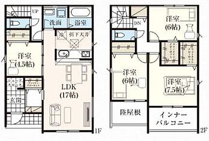 対面式キッチン仕様の広々１７帖の明るいリビング♪
ファミリークローゼット＆シューズクローク付きで収納豊富♪
大きな荷物も収納可能なウォークインクローゼット♪
日当たり良好な南向きのインナーバルコニー♪ 