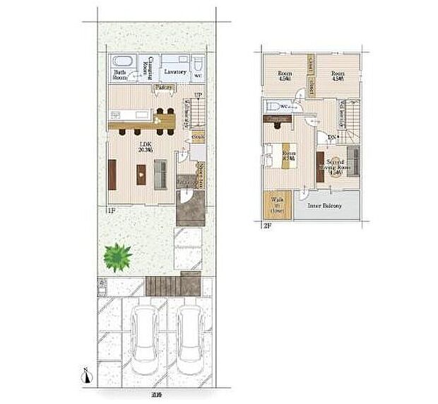 【4LDK】対面式キッチン仕様の広々２０．３帖の明るいリビング♪
キッチンがスッキリ片付くパントリー付き♪
大きな荷物も収納可能なウォークインクローゼット付き♪
日当たり良好な南向きのインナーバルコニー♪