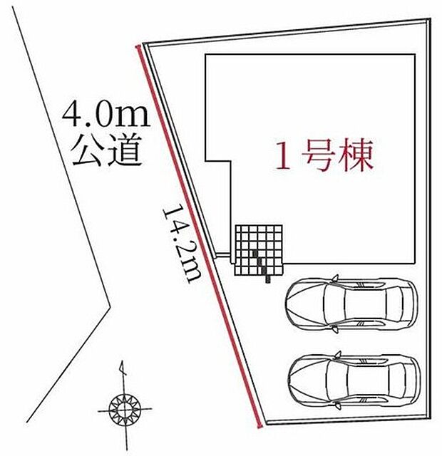 【全体区画図】千種区松軒1期 限定1棟
並列2台駐車可能♪
1号棟 6,999万円