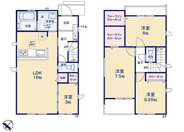 【4LDK】対面式キッチン仕様の明るい１６帖のリビング♪
各居室やリビングに収納スペースが充実♪
大きな荷物も収納可能なウォークインクローゼット付き♪
日当たり良好な南東向きのバルコニー♪