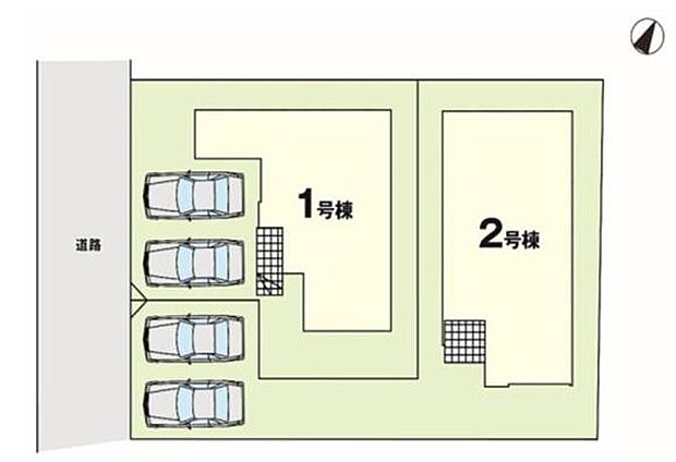 【全体区画図】名東区平和が丘1期 全2棟
並列2台駐車可能♪
1号棟 5,499万円
2号棟 4,999万円
