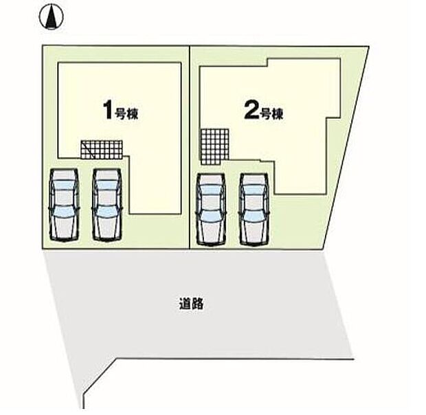 【全体区画図】尾張旭市平子町１期　全２棟
並列２台駐車可能☆
１号棟　３，３９９万円
２号棟　３，３９９万円