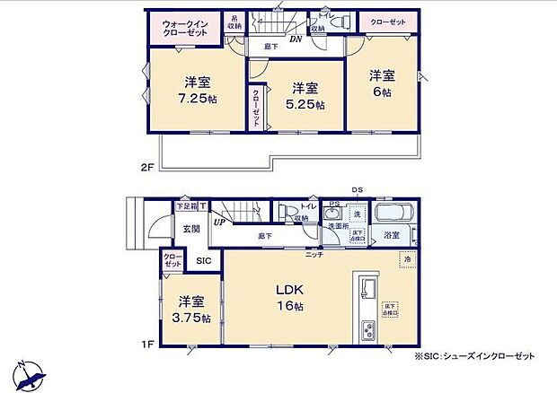 【4LDK】対面式キッチン仕様の広々16帖の明るいリビング♪
玄関がスッキリ片付くシューズクローク付き♪
大きな荷物も収納可能なウォークインクローゼット付き♪
日当たり良好な南西向きのワイドバルコニー♪