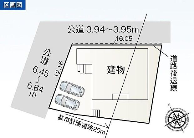【全体区画図】瀬戸市安戸町の平屋　限定１棟
並列２台駐車可能、広々お庭付き☆
角地で日当たり良好♪
１号棟　３，９８０万円