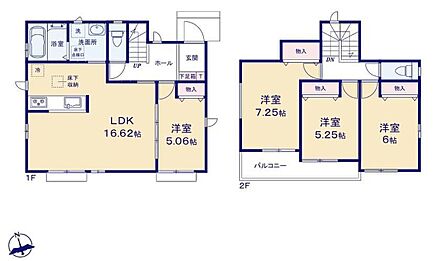 対面式キッチン仕様の広々１６．６２帖の明るいリビング♪全４部屋あり、プライベート空間が充実♪各居室に収納スペースが充実♪日当たり良好な南向きのワイドバルコニー♪ 