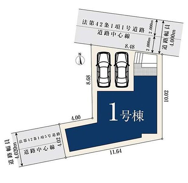 【全体区画図】守山区守山二丁目　限定１棟
並列２台駐車可能☆
１号棟　３，５８０万円