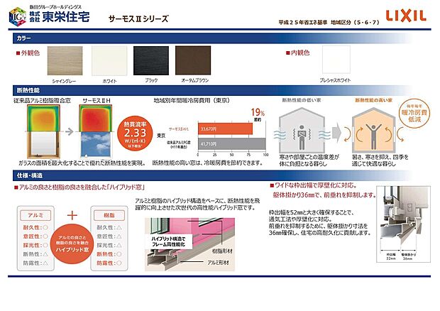 【アルミ樹脂複合窓】断熱性が高いアルミ樹脂複合窓で、エネルギー（光熱費）の節約につながります。樹脂サッシは結露しにくく、お手入れしやすいところも嬉しいポイントです。