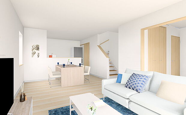 4.5帖の洋室が隣接した18.7帖のLDK　※内観パースはイメージです。実際とは異なる場合があります。家具、家電、装飾品は本体価格に含まれていません。