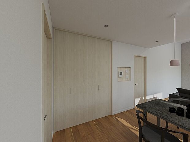 【充実の収納スペース】パントリーとカップボードを設置し、食器や小物もすっきり収納※完成イメージ画像