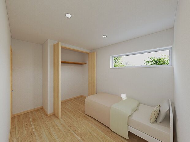 【優しい光が差し込む子ども部屋】プライバシー性の高い横長の窓を採用※完成イメージ画像