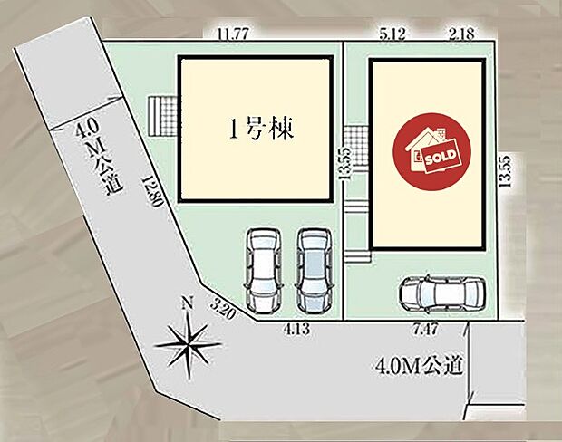南道路に面した明るく快適な南向きのお住まい☆
各棟に駐車スペースを確保（１号棟は2台駐車可能）！