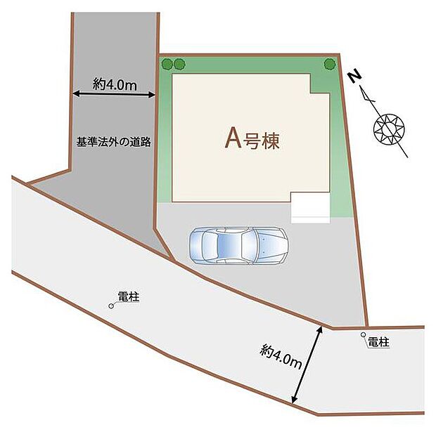 【区画図】
日当たりの良い立地！
駐車スペースも確保しました！空いたスペースは家族の自転車置き場にもオススメです☆