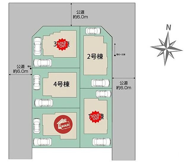 ≪区画図≫
駐車スペースは嬉しい2台分!
前面道路は約6mあるので、駐車が苦手な方も停めやすいですね◎