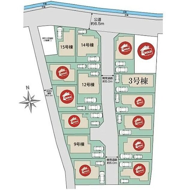 ≪区画図≫
明るい南向き◎
駐車スペースも完備！
区画内の道路には住民以外の進入も少なく安心です♪