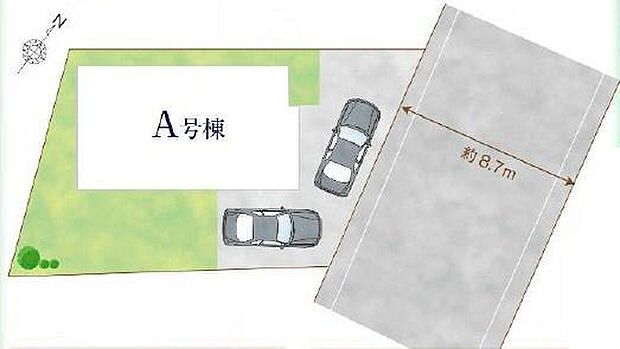 駐車スペースもしっかり確保♪2台分停められます！
前面道路が8.7ｍあるので、駐車もしやすいですね♪♪