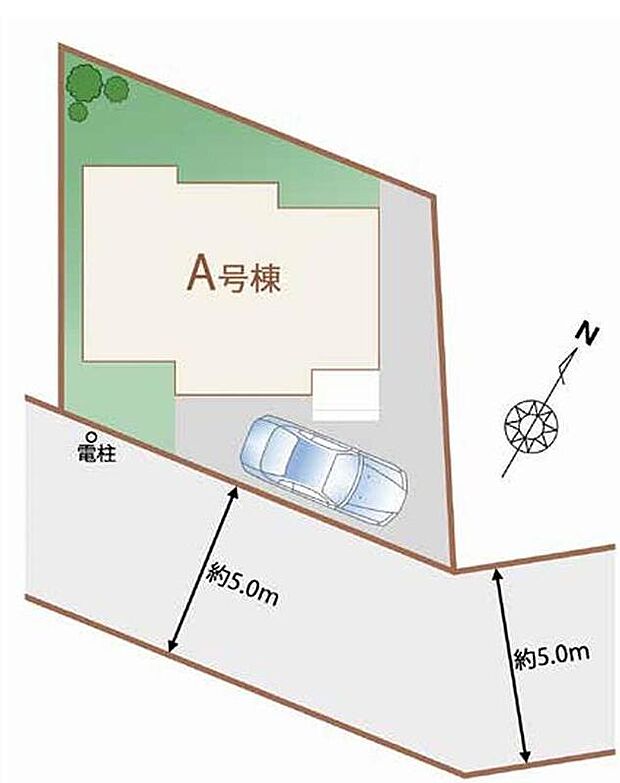 駐車スペース&「庭」付きのお住まいです☆
前面道路は5mありますので駐車もラクラク♪