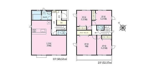 【4LDK】☆シューズインクローク付き☆
LDKは広々20帖♪ご家族でゆったりとお過ごし頂ける間取りです♪
各居室の収納は大きめのクローゼットを完備しているので、お子様の成長と共に物が増えても安心です☆