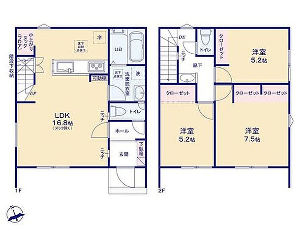 【3LDK】太陽光パネル付き◎
玄関のニッチ・リビングのヌック等、暮らしを彩る間取りが満載♪お部屋の収納スペースは、部屋の空間を有効活用できるオープンクローゼットの仕様です♪