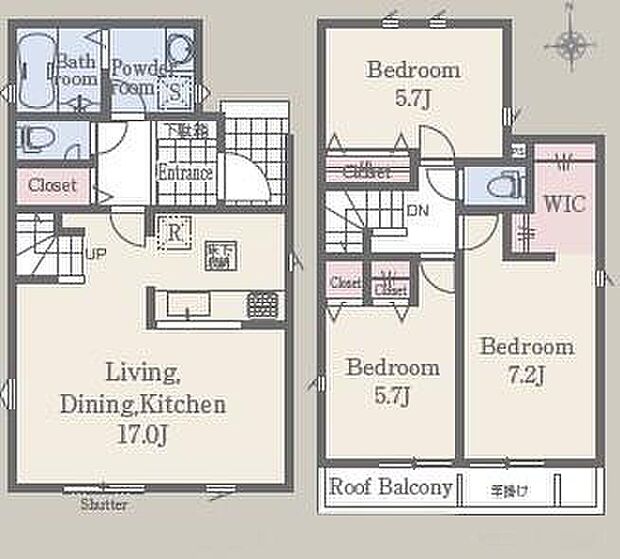 【3LDK】主寝室には大容量のウォークインクローゼット！
また、全居室に収納があるのでお部屋もスッキリ♪玄関ホールの収納スペースは、普段あまり使わない家電や掃除用具の収納にも便利です◎