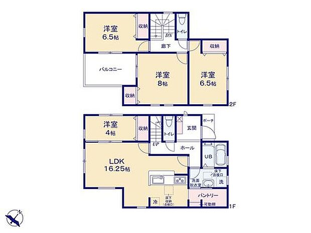 【4LDK】◇全室広々☆快適なお住まい◇
【16.25帖】のLDKは隣接した洋室の戸を開放すれば
広々【21帖】超えの解放感溢れる空間に♪
2階居室も全室【6.5帖】以上と広々快適です☆