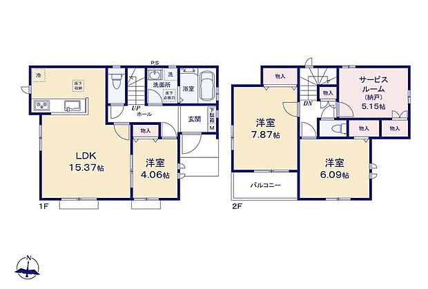 【3LDK+S】2WAY仕様の1階洋室は、客間にもオススメです☆収納もあるので、来客用のお布団もしまっておけますね◎
全居室2面採光で明るく、風通しの良い間取りです♪