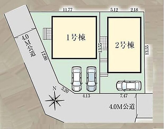 【区画図】南道路に面した明るく快適な南向きのお住まい☆
各棟に駐車スペースを確保（１号棟は2台駐車可能）！