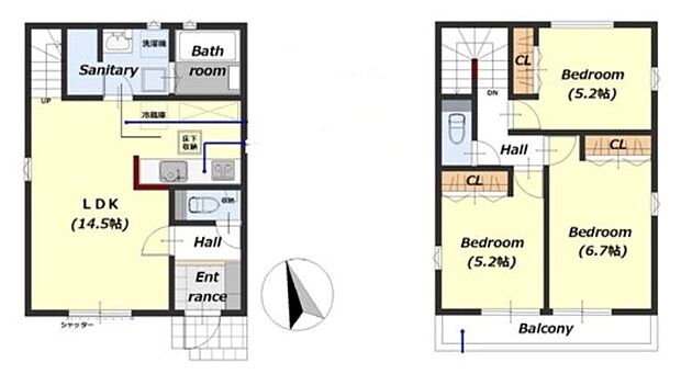 【3LDK】ワイドバルコニーでご家族の大量の洗濯物でも安心して干すことができますね♪食洗器が完備されているので普段の家事が便利になりますね♪